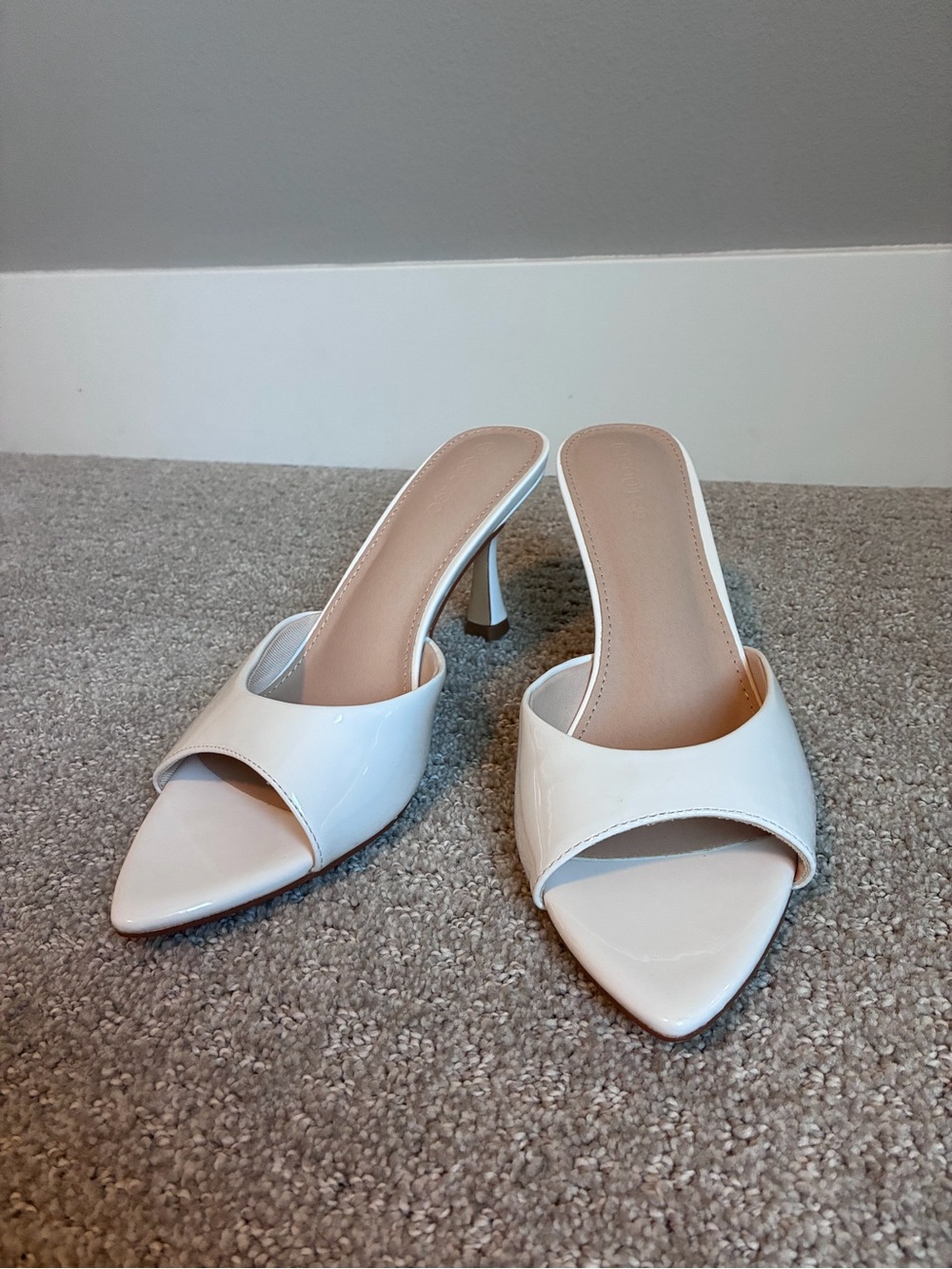 White Patent Pointed Slip-On Mule Heels - Picture 2 of 4
